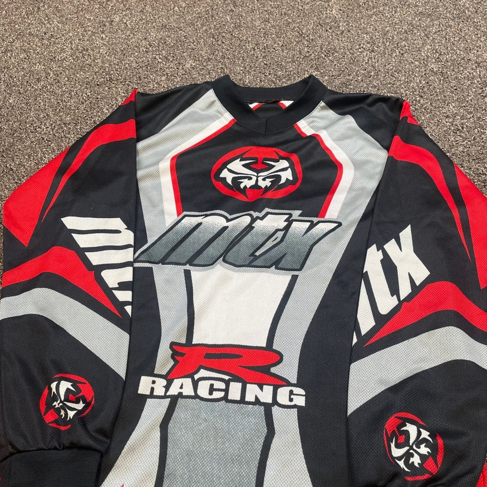 MTX Racing Motocross Jersey Long Sleeve Black Red Grey Graphic BMX Y2K Mens S - Picture 3 of 7